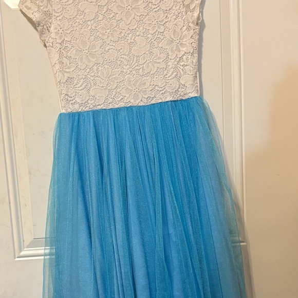 Girls White Lace and Blue Tulle Girls Formal Dress - Picture 5 of 5
